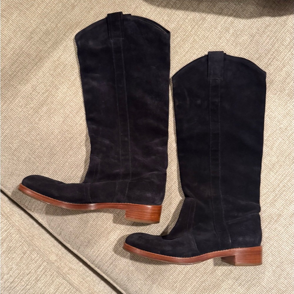 Via Spiga Black Suede Over the Knee Boots
